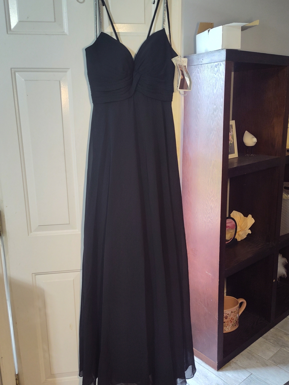 Christina Wu Black Spaghetti-Strap Maxi Gown